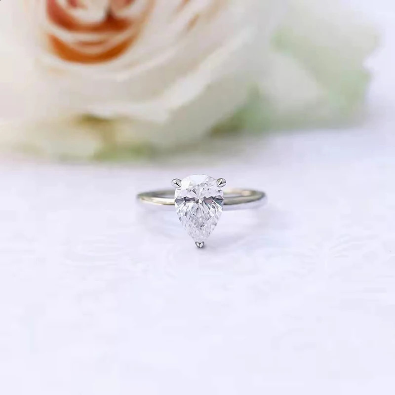 EAMT 2CT 925 Sterling Silver Engagement Rings Pear Cut Cubic Zirconia CZ Wedding Promise for Her Stunning Teardrop 240202
