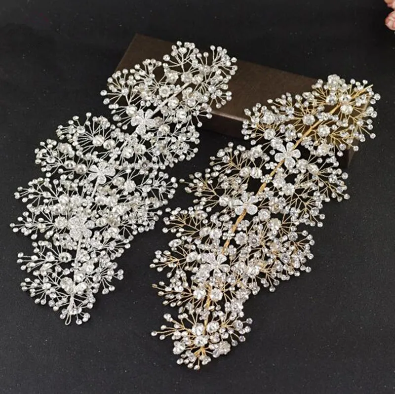 Gold Silver Crown Sparkling Shine Wedding Hair Accessories Rehinestones Pearls Bridal Crowns Bridal Hair Accessories for Women for African Black Women