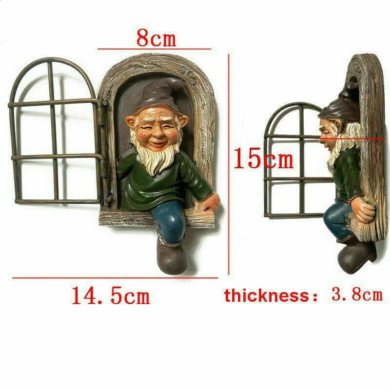 Elf Out The Door /Window Tree Hugger Naughty Garden Gnome Statue Tree Decor 240122