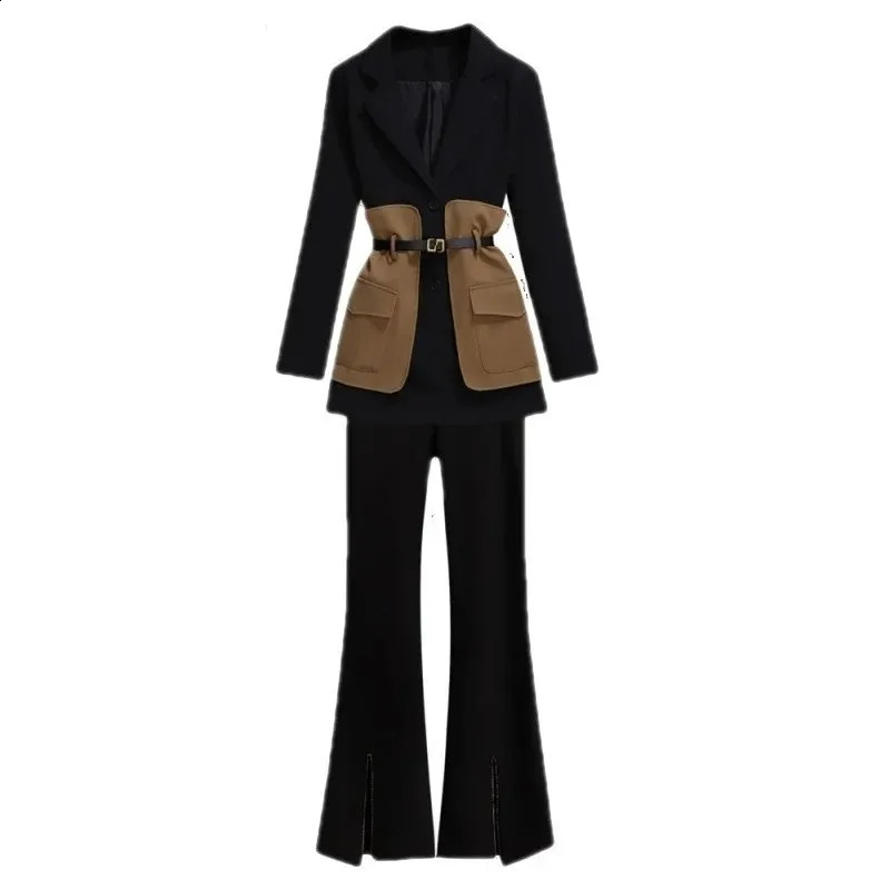 Women's Autumn Winter Casual Blazers Jacket Matching Set Korean Elegant Midi Suit Coat Pants Two Piece Female Clothing Suits 240118