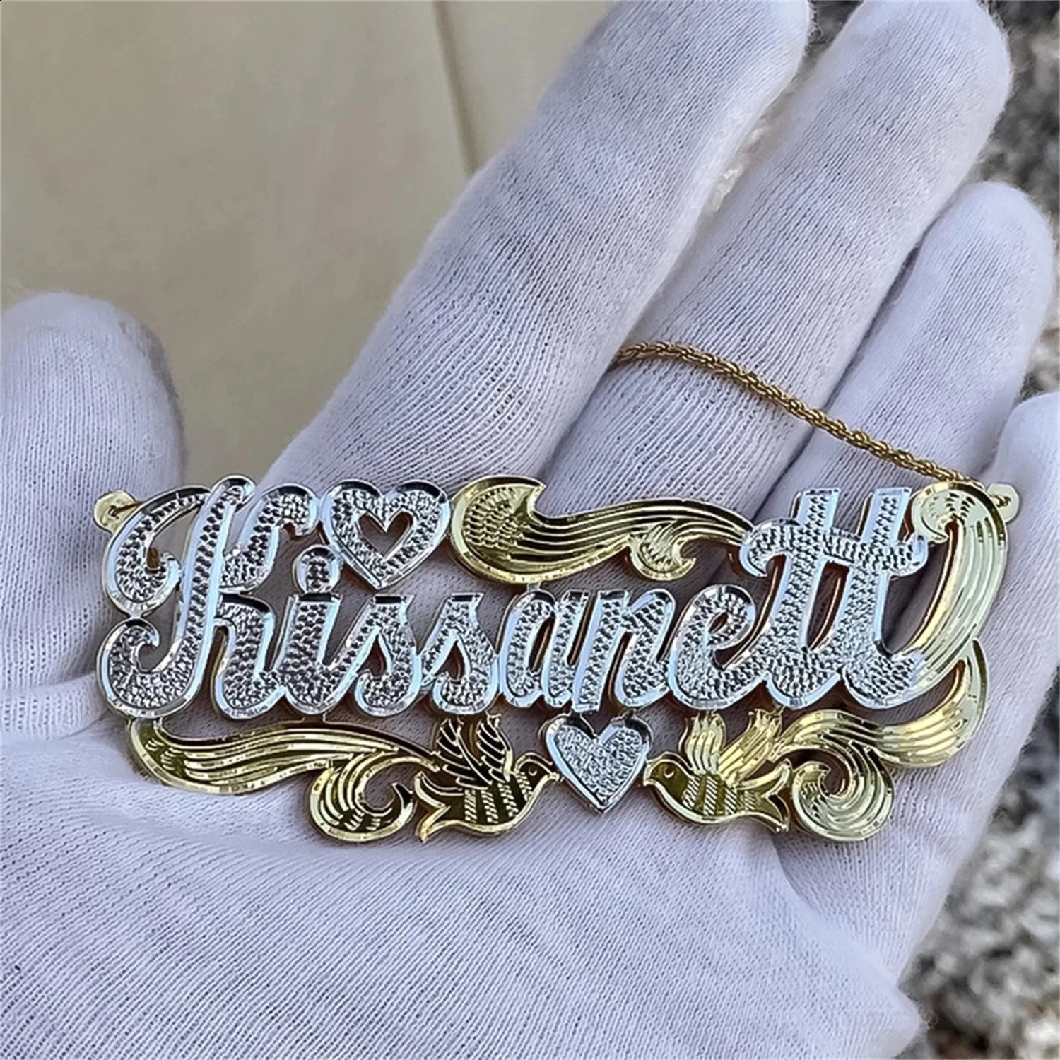 Custom Name Necklace 18K Gold Two Tone Gold Personalized Jewelry Stainless Steel Necklaces Double Plate 3D Nameplate Gift 240119