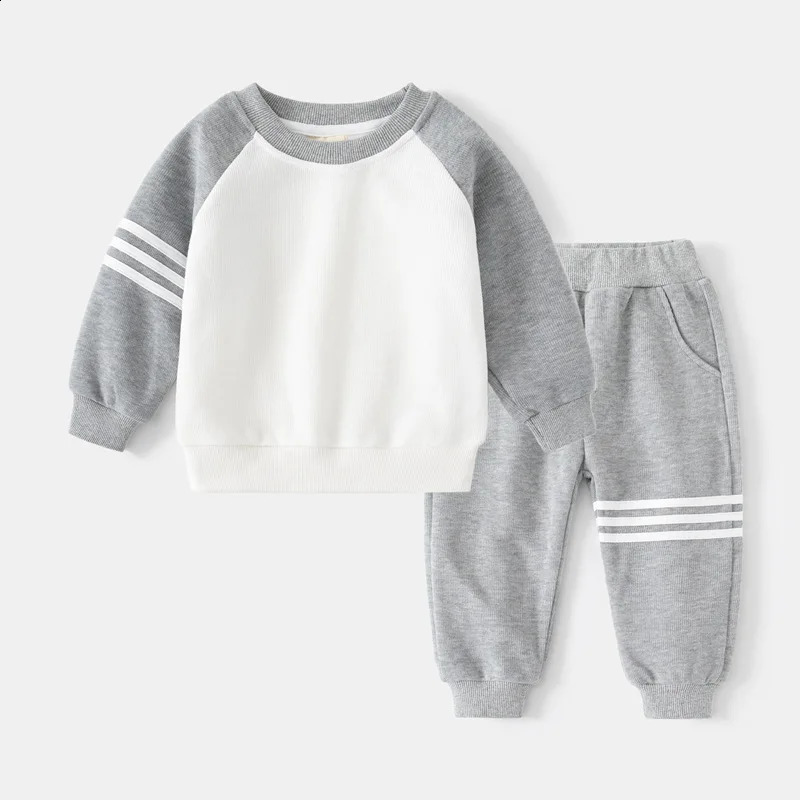 Spring Autumn Children Clothes Set Color Patchwork Kids Boys Two-Piece Sets Children Boy Casual Tracksuit Outfits Tops Pants 240131
