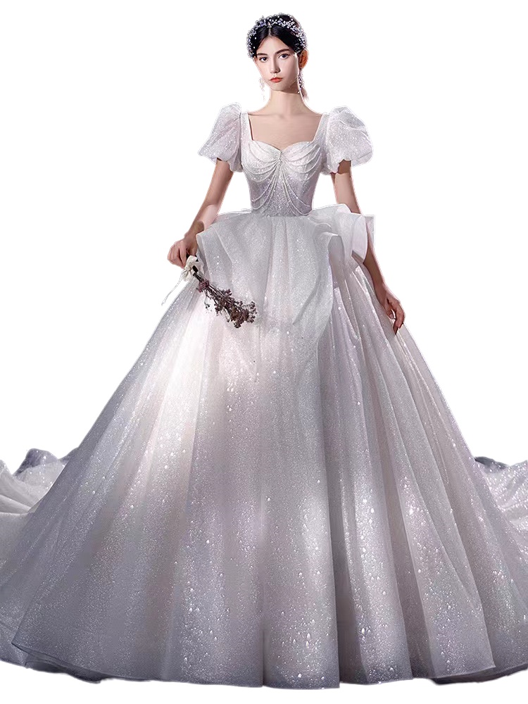 shiny white a line Wedding Dresses pearls tassels corset Hollow Back sweep Long train Boho Dress Beach Plus Size princess Bridal Gowns Custom Made Ves