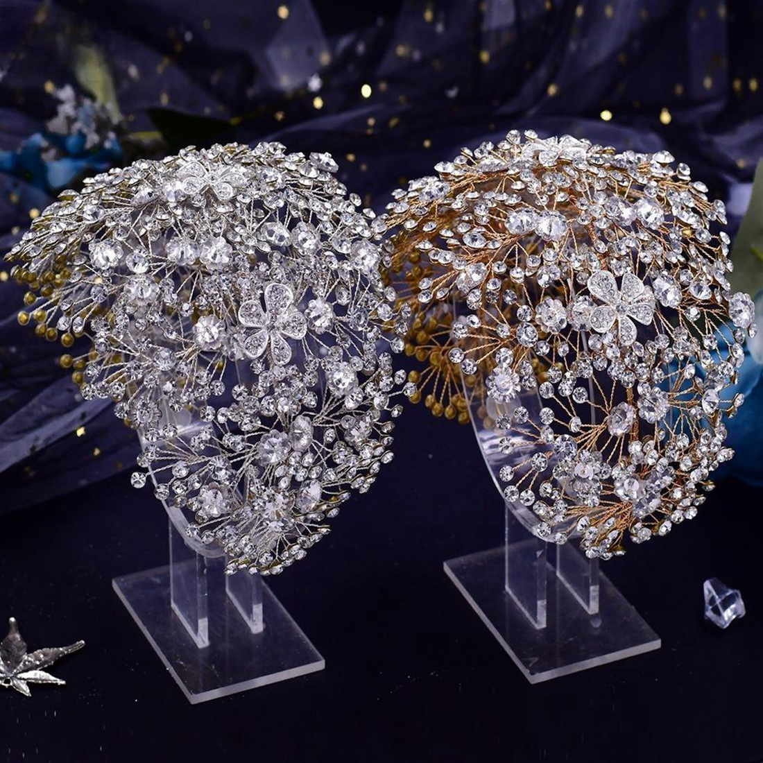 Gold Silver Crown Sparkling Shine Wedding Hair Accessories Rehinestones Pearls Bridal Crowns Bridal Hair Accessories for Women for African Black Women