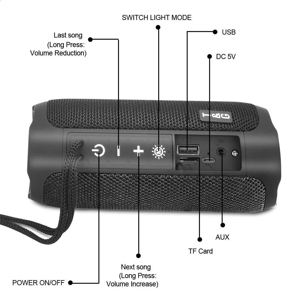 TG227 Outdoor Ser Waterproof Wireless Bass Subwoof Loudser Box Support TF Card FM Radio Aux Input With LED Light 240126