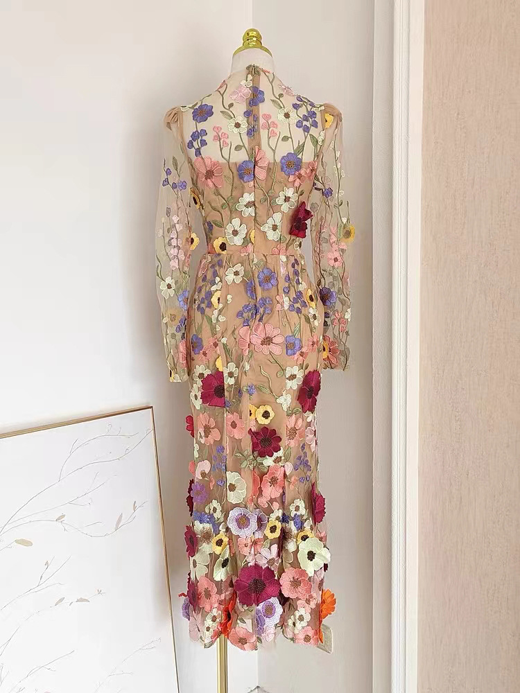 10017 XXL 2024 Runway Dress Spring Summer Dress Crew Neck Long Sleeve Brand Same Style Womens Dress Fashion High Qualit