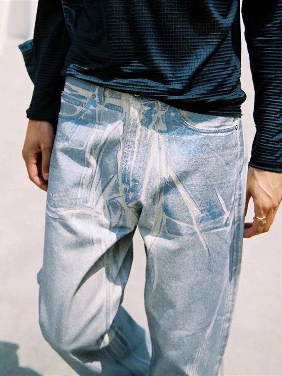 Original Our Legacy Casual Loose Pants Blue Printed Jeans Workwear Pants Denim Casual Loose Fit Straight Leg Washed Pants