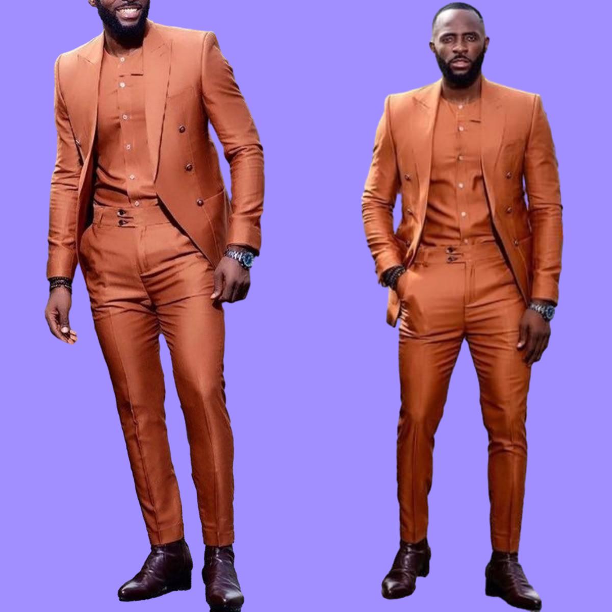 Orange Suit Peaked Lapel Men039s Blazer Suits 2 Pieces Tuxedos Wedding Party Wear Custom Made Slim Fit Man Business Suit