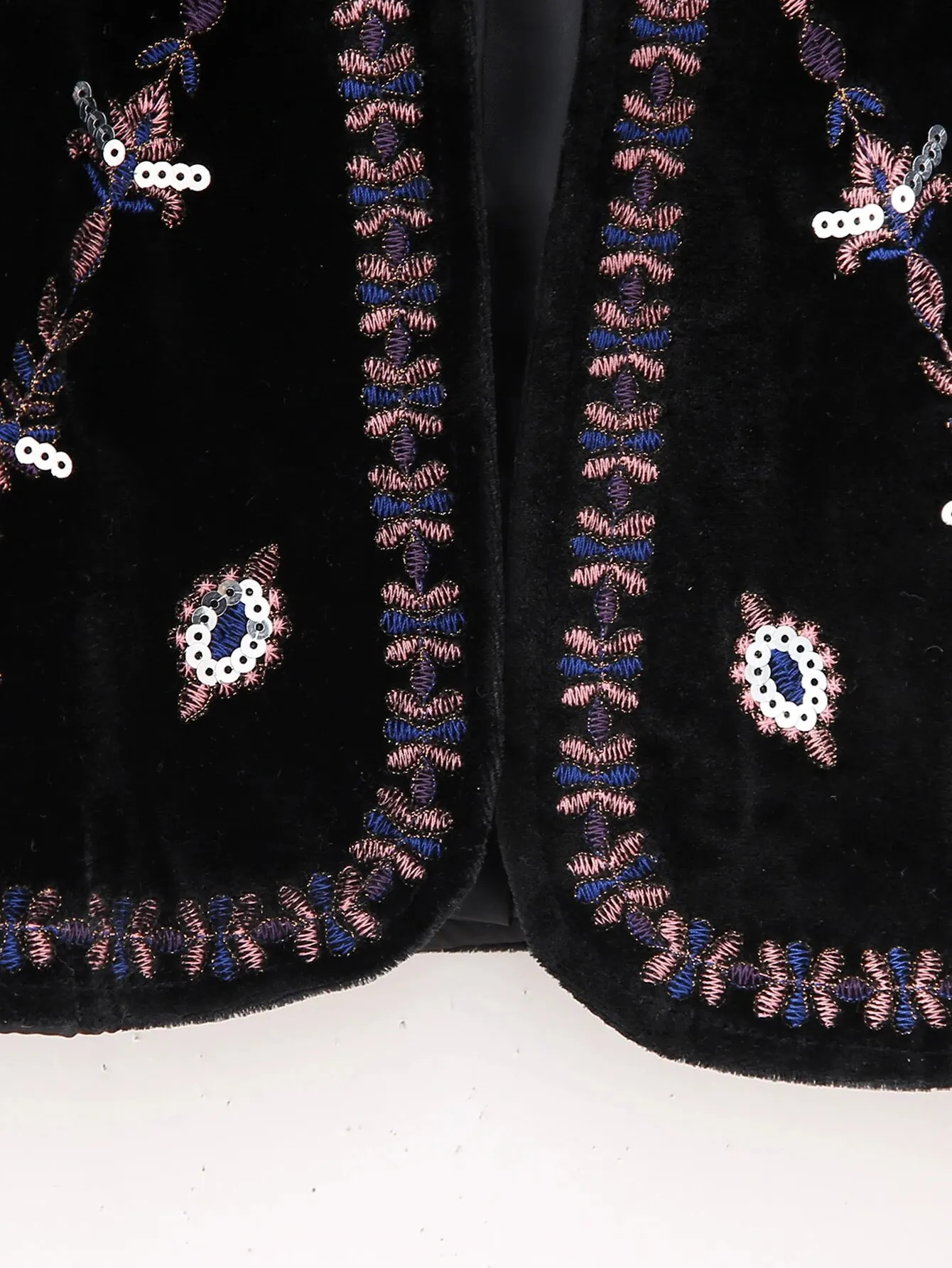 Women Vintage Sequins Flower Embroidery Short Velvet Vest Jacket Ladies Sleeveless Casual Cardigan WaistCoat Tops CT5465 240123