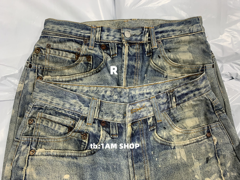 Original Ac Casual Lloose Pants Blue Splashed Ink Distressed Digital Printed Jeans Workwear Pants