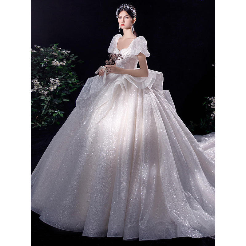 shiny white a line Wedding Dresses pearls tassels corset Hollow Back sweep Long train Boho Dress Beach Plus Size princess Bridal Gowns Custom Made Ves