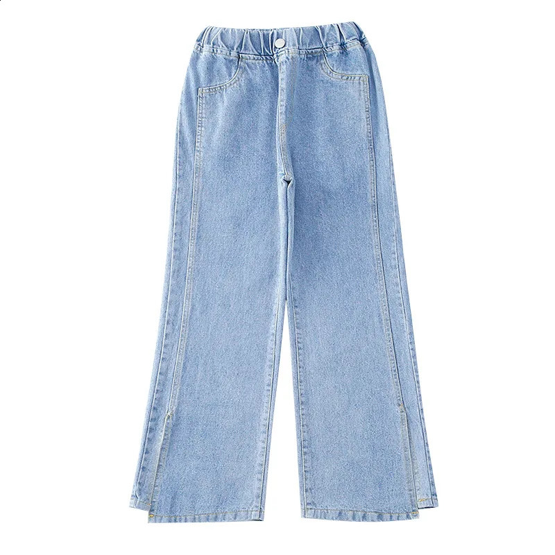 Split Denim Pants Jeans for Girls Korean Style Spring and Autumn Kids Jeans Baby Girls Clothes Casual Baggy Jeans Wide Leg Pants 240118