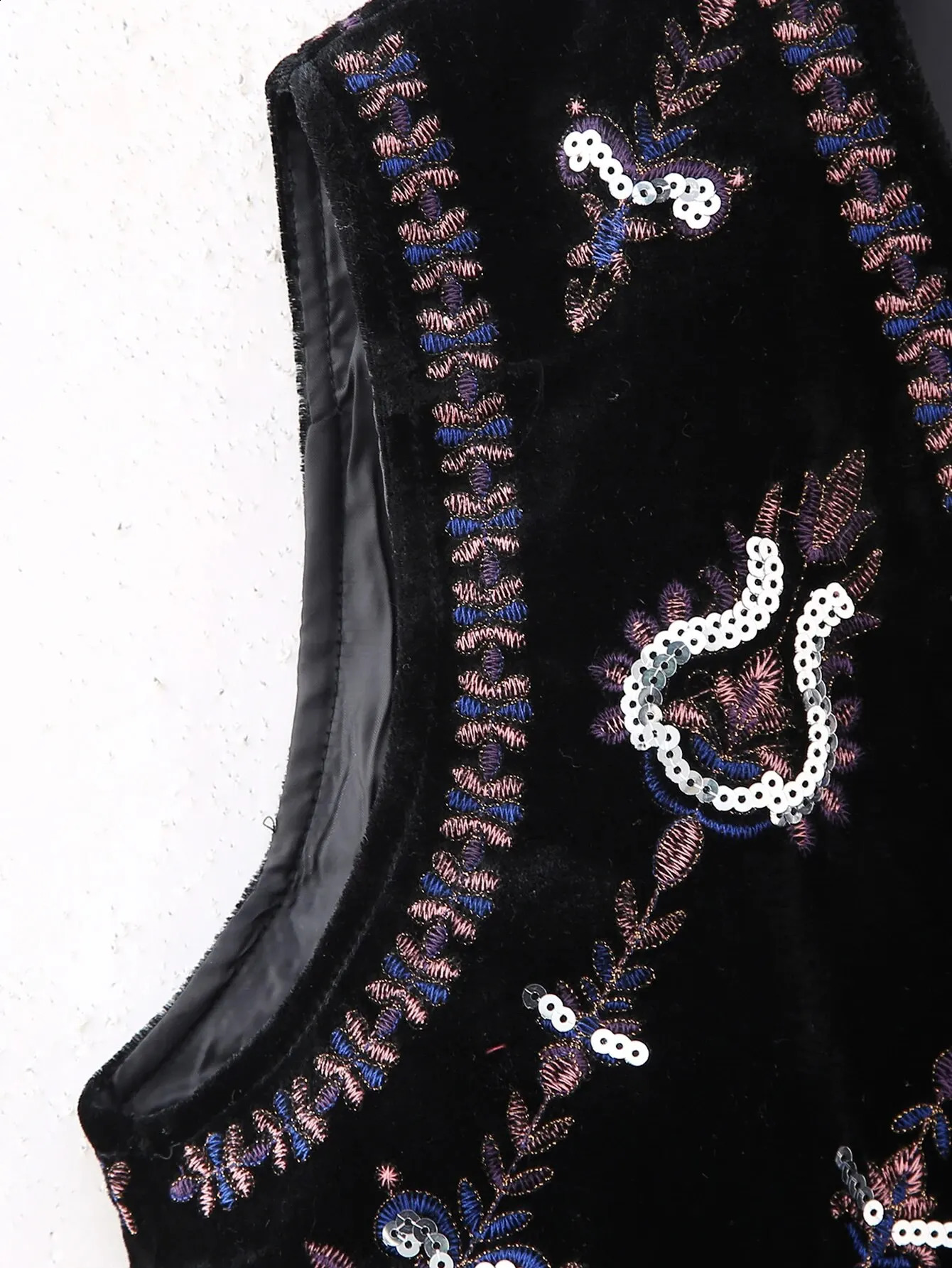 Women Vintage Sequins Flower Embroidery Short Velvet Vest Jacket Ladies Sleeveless Casual Cardigan WaistCoat Tops CT5465 240123