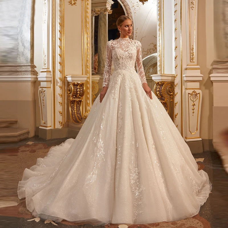 Vintage White Wedding Dress 2024 sexy Lace Embroidery Buttons long Sleeve A e tulle Bridal Gowns Court Train Country Chapel Bride Dresses Vestidos De 
