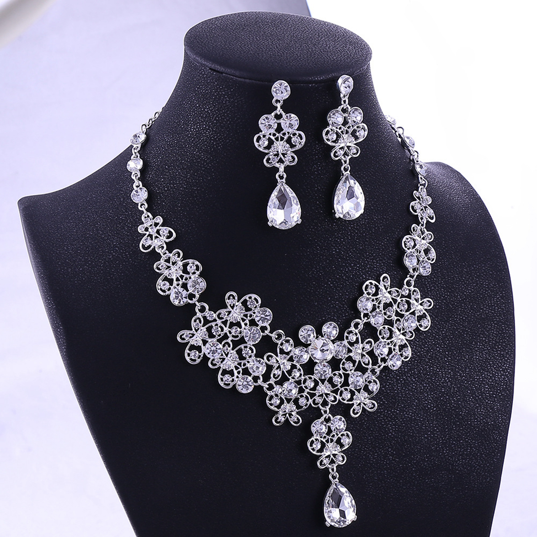 BlingBling Set Crowns Necklace Earrings Alloy Crystal Sequined Bridal Jewelry Accessories Wedding Tiaras Headpieces Hair Bridal Crowns FG010