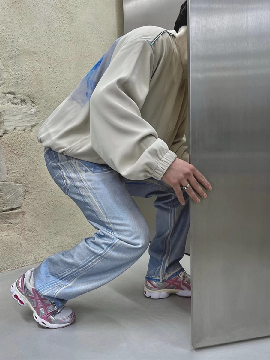 Original Our Legacy Casual Loose Pants Blue Printed Jeans Workwear Pants Denim Casual Loose Fit Straight Leg Washed Pants