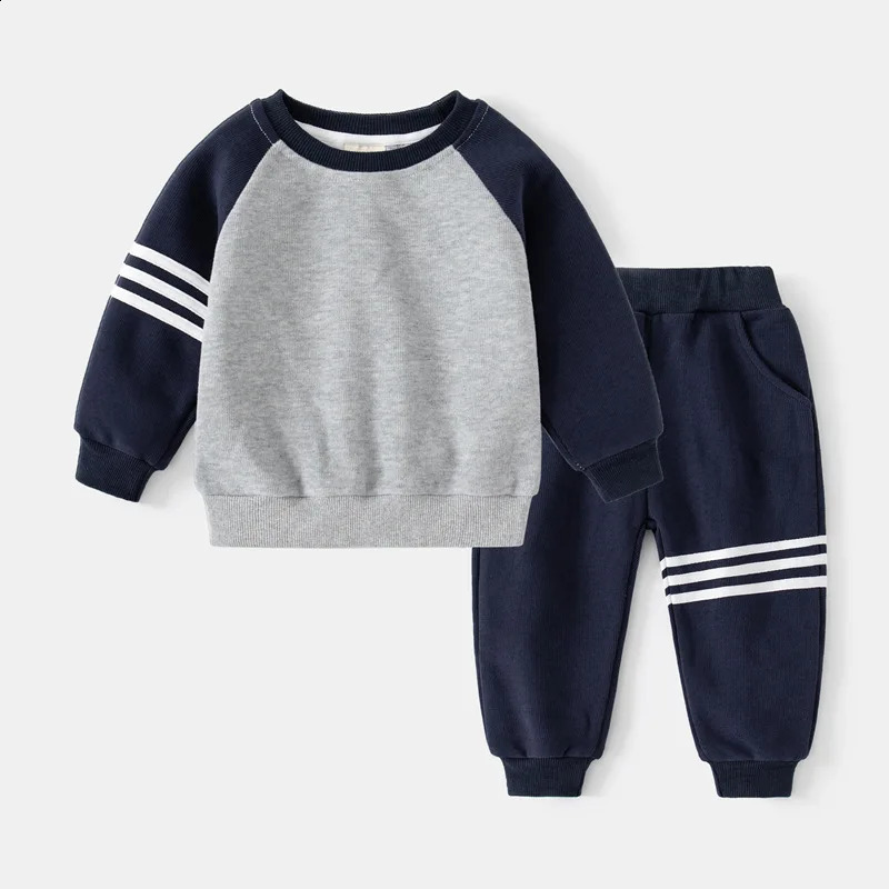 Spring Autumn Children Clothes Set Color Patchwork Kids Boys Two-Piece Sets Children Boy Casual Tracksuit Outfits Tops Pants 240131