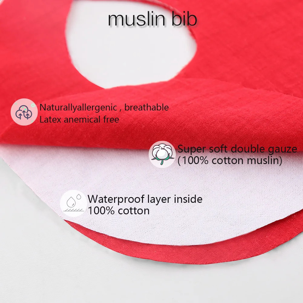 12SetsLot Muslin Cotton Baby Bib for born Boy Girl Solid Lace Button Adjustable Saliva Towel Feeding Food Eating Burp Cloth 240125