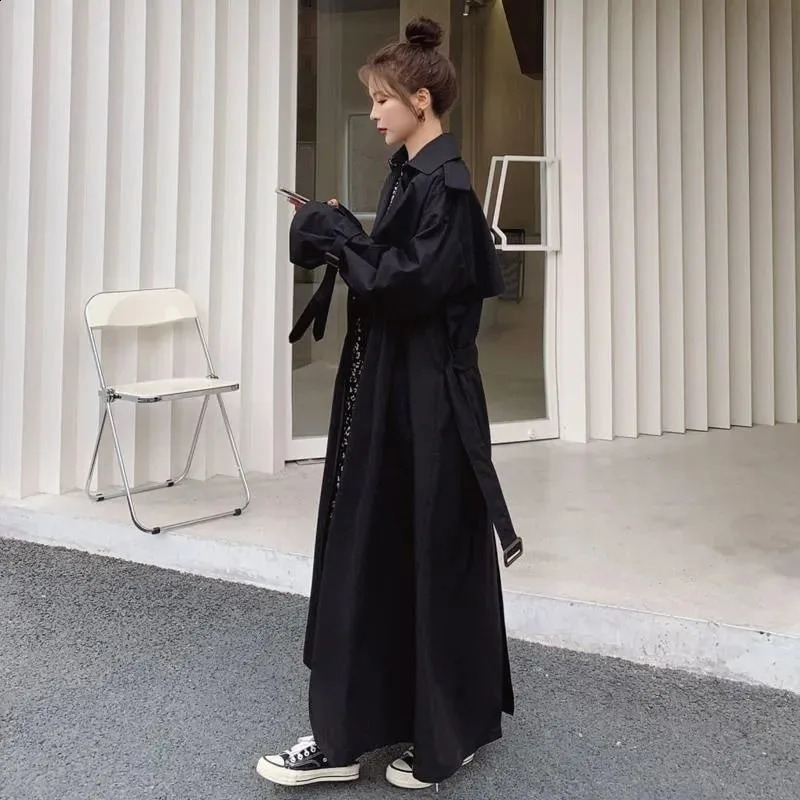 Spring Autumn Extra Long Flowy Oversized Casual Trench Coat for Women Belt Double Breasted Loose Korean Fashion Trench