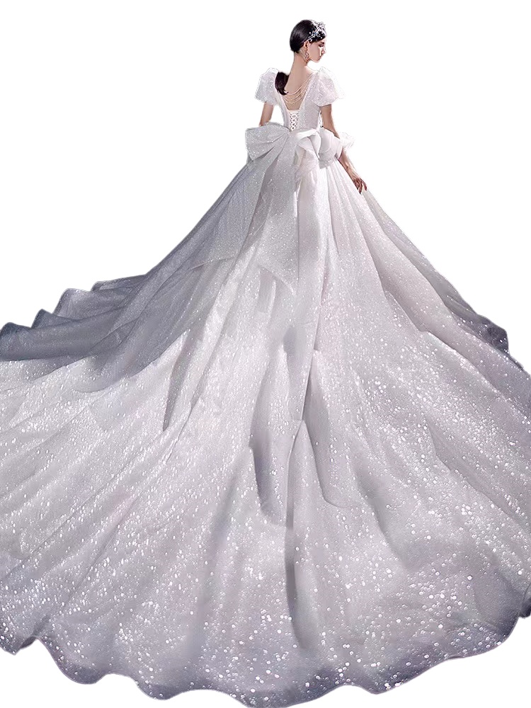 shiny white a line Wedding Dresses pearls tassels corset Hollow Back sweep Long train Boho Dress Beach Plus Size princess Bridal Gowns Custom Made Ves