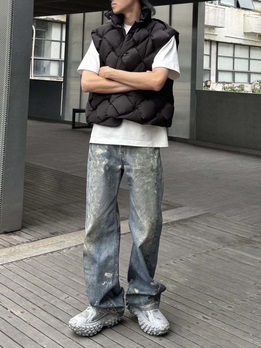 Original Ac Casual Lloose Pants Blue Splashed Ink Distressed Digital Printed Jeans Workwear Pants