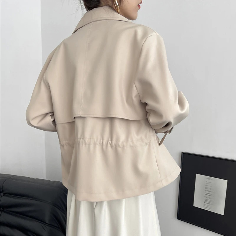 Spring Autumn Simple Short Trench Coat for Women High-end Korean Style Double Breasted Lace-up Windbreaker Jackets 240202