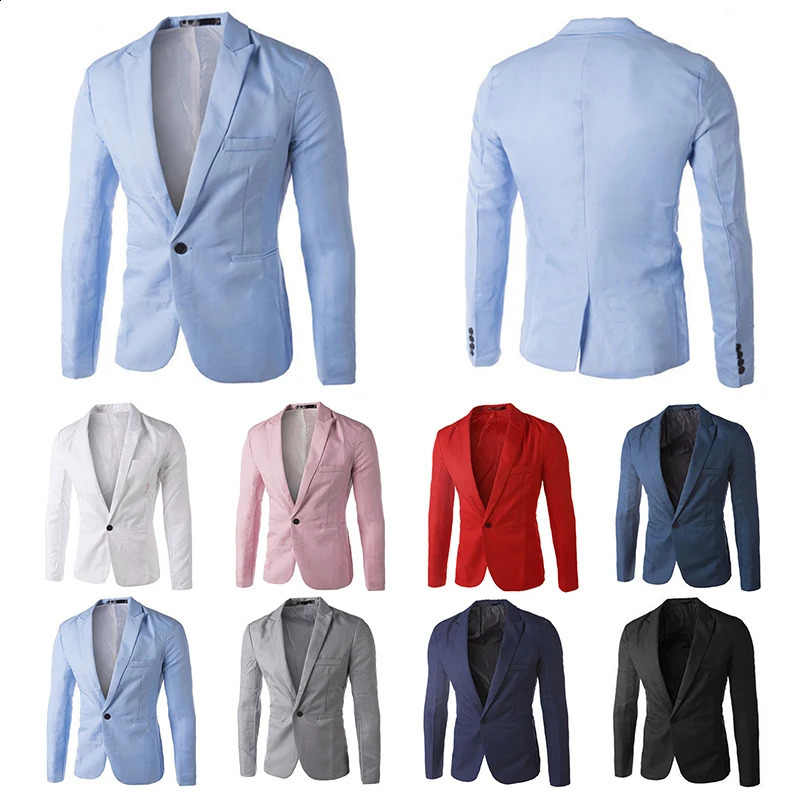 Mens Suit Men Blazer Business Coat Jacket Tops Autumn Fashion Formal Elegant Solid Color Casual Slim Fit One Button 240124