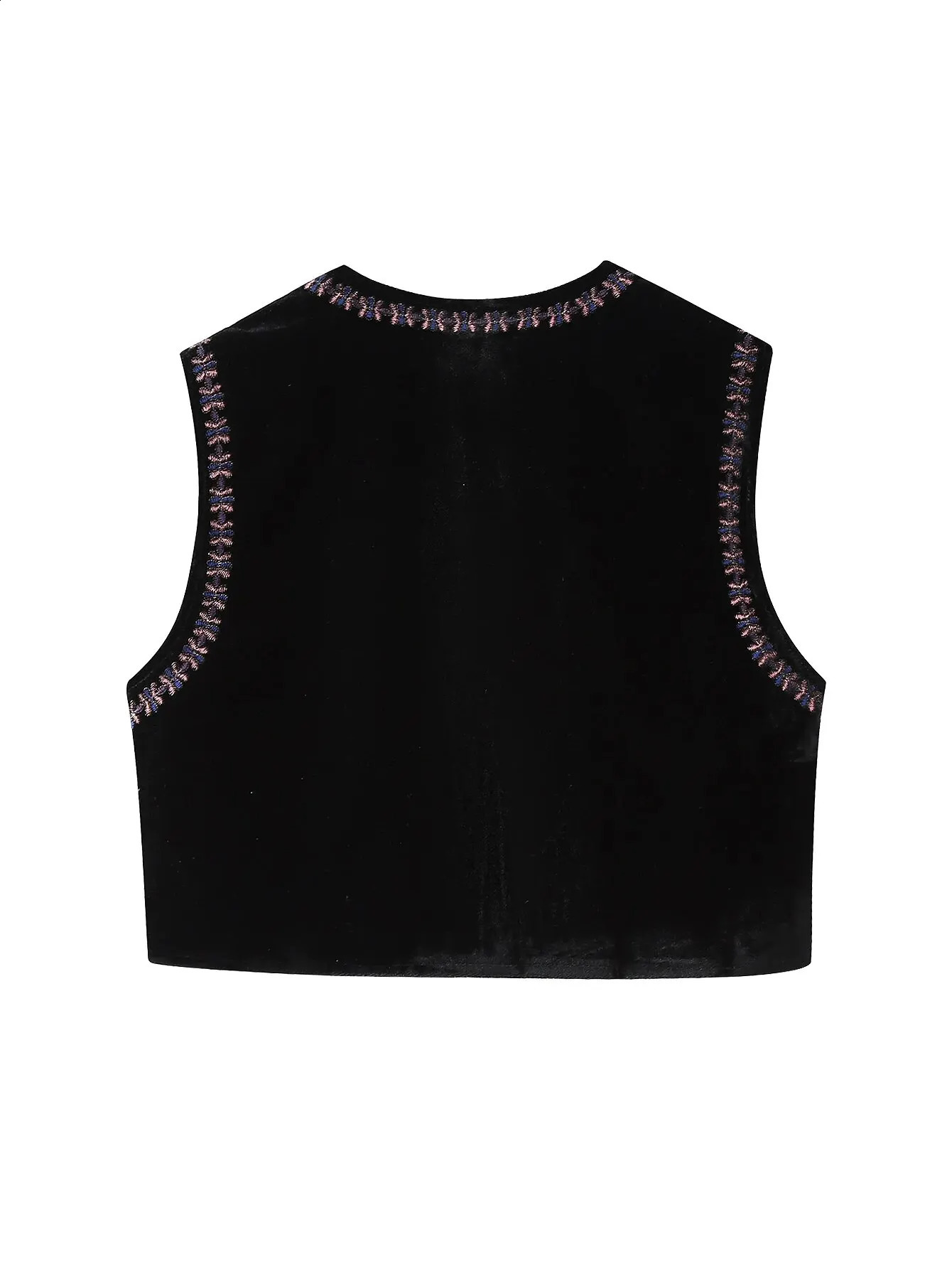 Women Vintage Sequins Flower Embroidery Short Velvet Vest Jacket Ladies Sleeveless Casual Cardigan WaistCoat Tops CT5465 240123