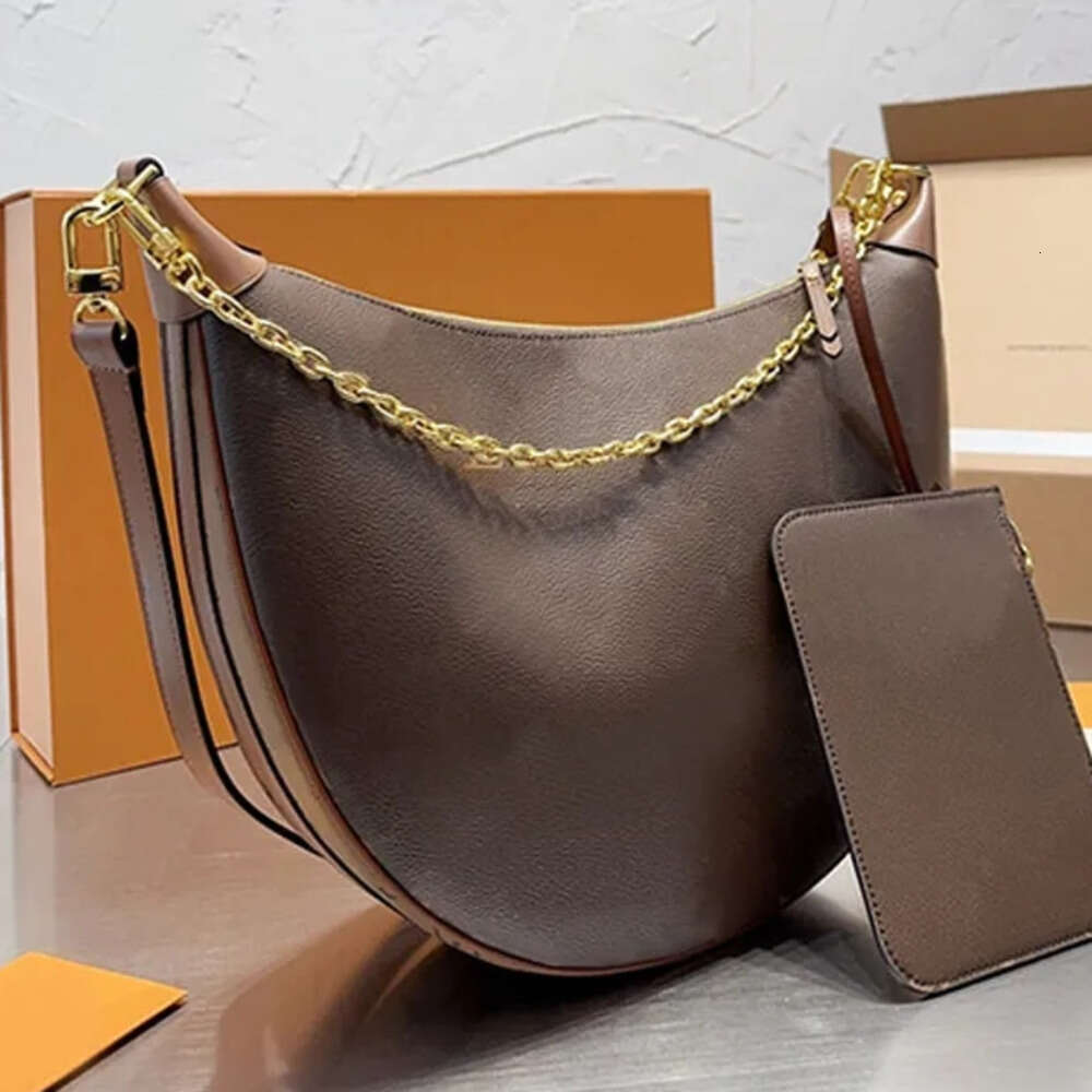 Hobo Loop Bag Women Designer Crossbody Handbag Purse Croissant Chain Bags Half-moon Underarm Purses Large Capacity Totes Removable Zipper brown Shoulder 10A