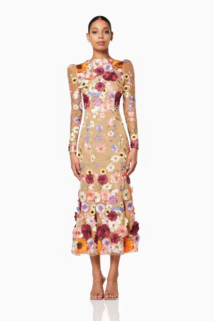 10017 XXL 2024 Runway Dress Spring Summer Dress Crew Neck Long Sleeve Brand Same Style Womens Dress Fashion High Qualit