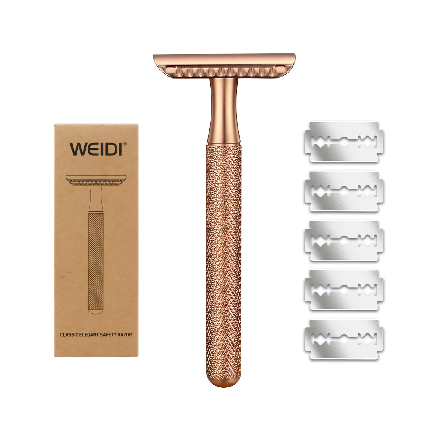 WEIDI 3-Piece Elegant Double Edge Safety Razor Wet Shaving for Men Women with 5 Platinum Blades Silver Rose Gold Black 240127