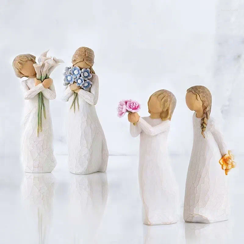 Decorative Figurines 1 PC Imitation Wood Carving Parent-child Statue Ornament Valentine's Day Couple Souvenir Gift Angel Resin Home