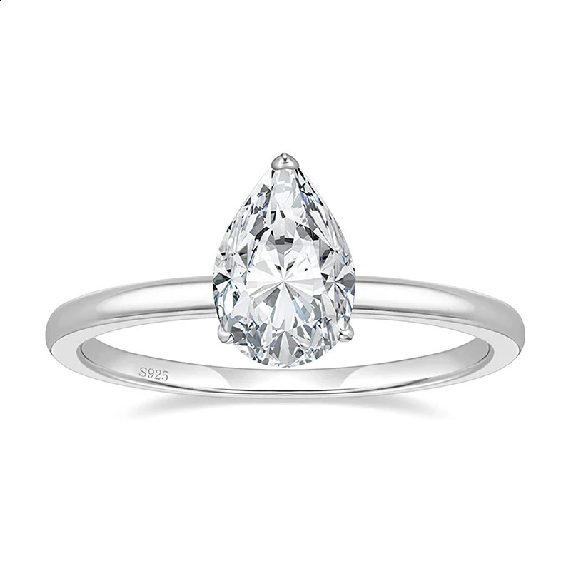 EAMT 2CT 925 Sterling Silver Engagement Rings Pear Cut Cubic Zirconia CZ Wedding Promise for Her Stunning Teardrop 240202