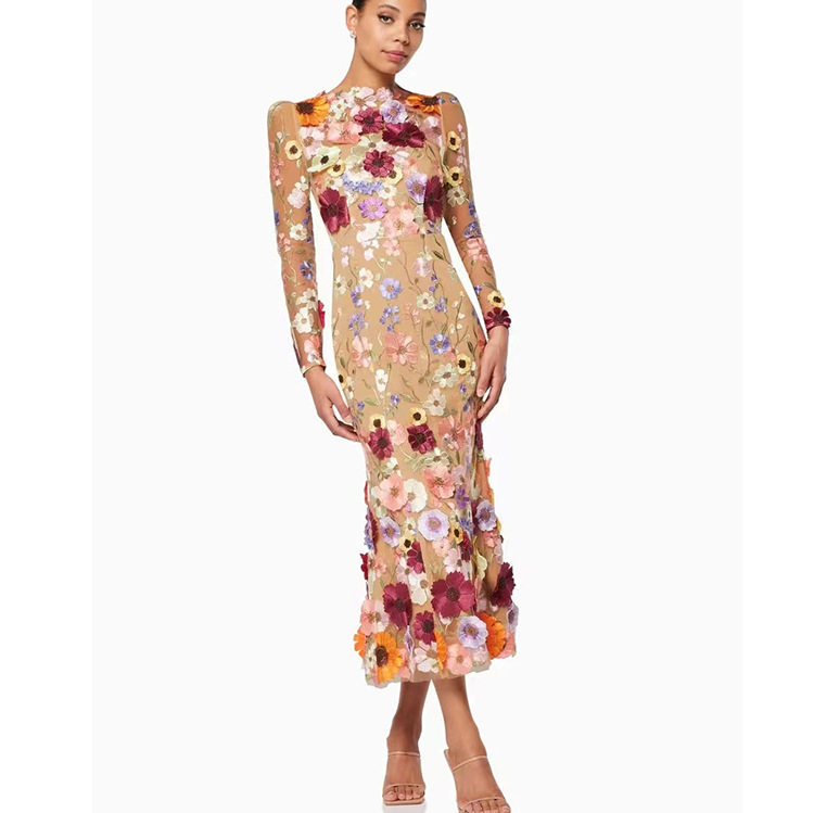 10017 XXL 2024 Runway Dress Spring Summer Dress Crew Neck Long Sleeve Brand Same Style Womens Dress Fashion High Qualit