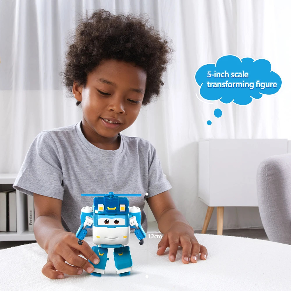 Super Wings 5 Inches Transforming Shine 2 Modes Transforms from copter to Garbage Cart Action Figures Kid Toys Birthday Gift 240119