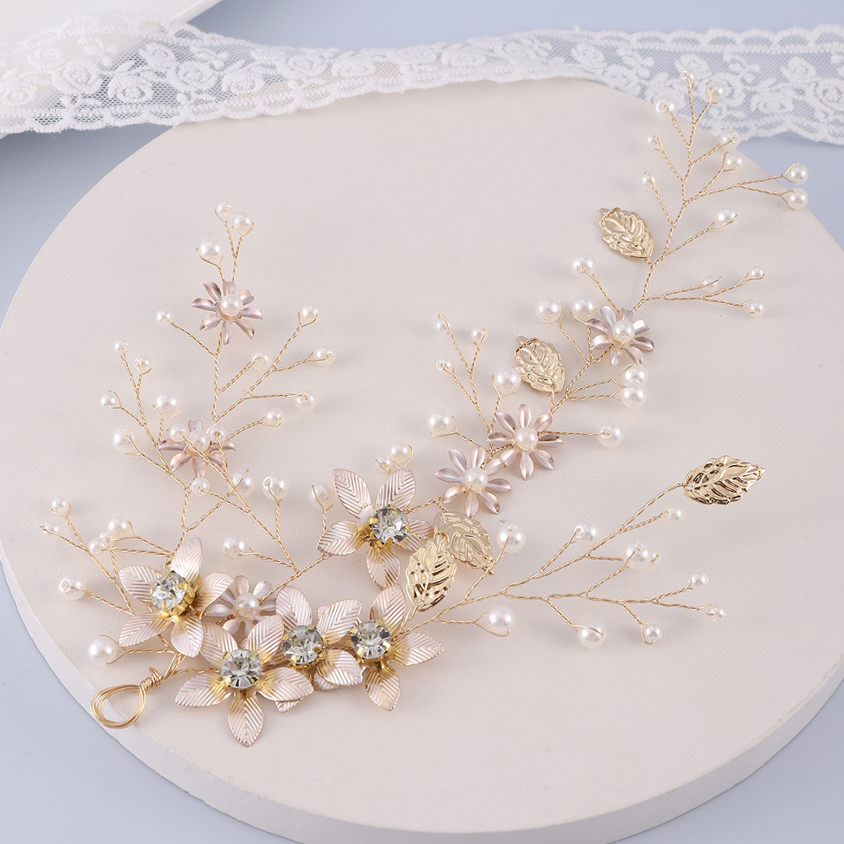 Headpiece Gold Crown Wedding Hair Accessories Pearls Bridal Crowns Bridal Hair Accessories for Women Flowers for African Black Women FG006