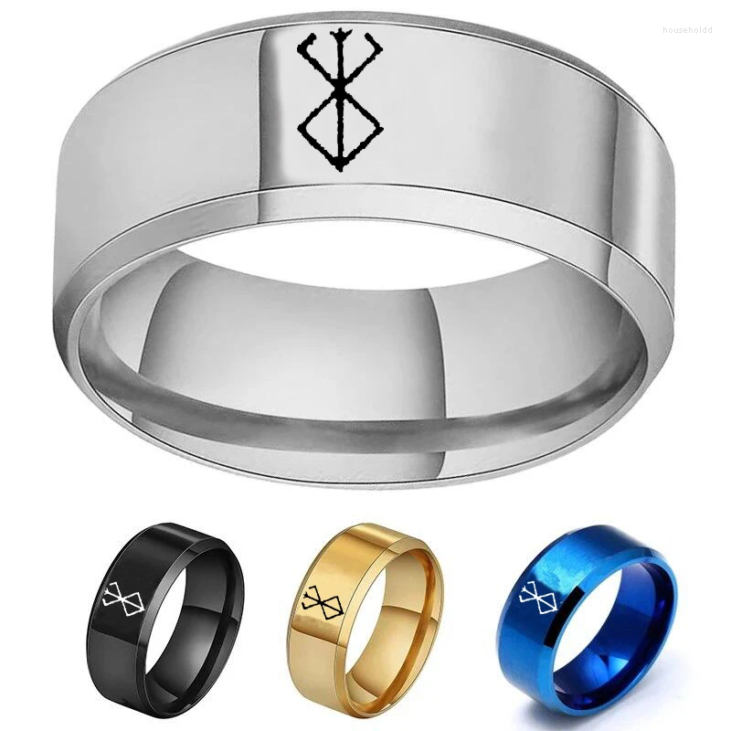 Cluster Rings 4 Colors Anime Peripheral Berserk Ring Commemorative Fashion Simple Cool Laser Stainless Steel Men's Gift