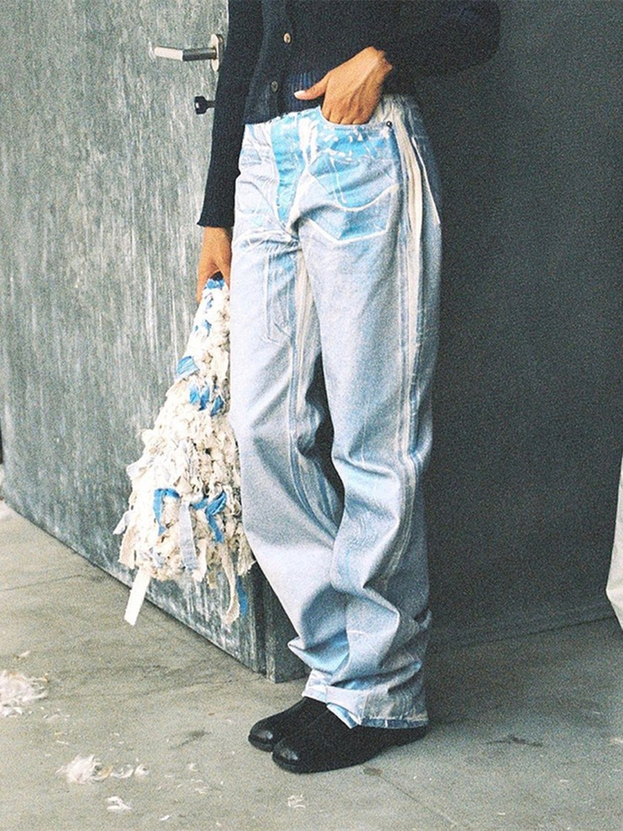 Original Our Legacy Casual Loose Pants Blue Printed Jeans Workwear Pants Denim Casual Loose Fit Straight Leg Washed Pants