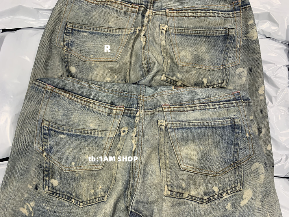 Original Ac Casual Lloose Pants Blue Splashed Ink Distressed Digital Printed Jeans Workwear Pants