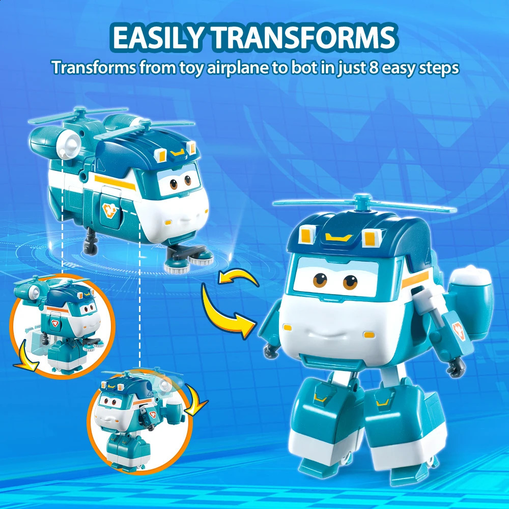 Super Wings 5 Inches Transforming Shine 2 Modes Transforms from copter to Garbage Cart Action Figures Kid Toys Birthday Gift 240119