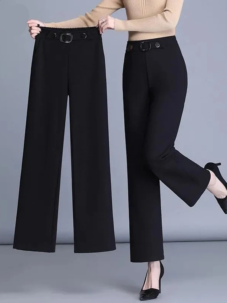 Oversize 4xl Plaid Office Straight Pants Korean Fashion Women Formal Wide Leg Pantalones Casual OL High Waist Trousers 240202