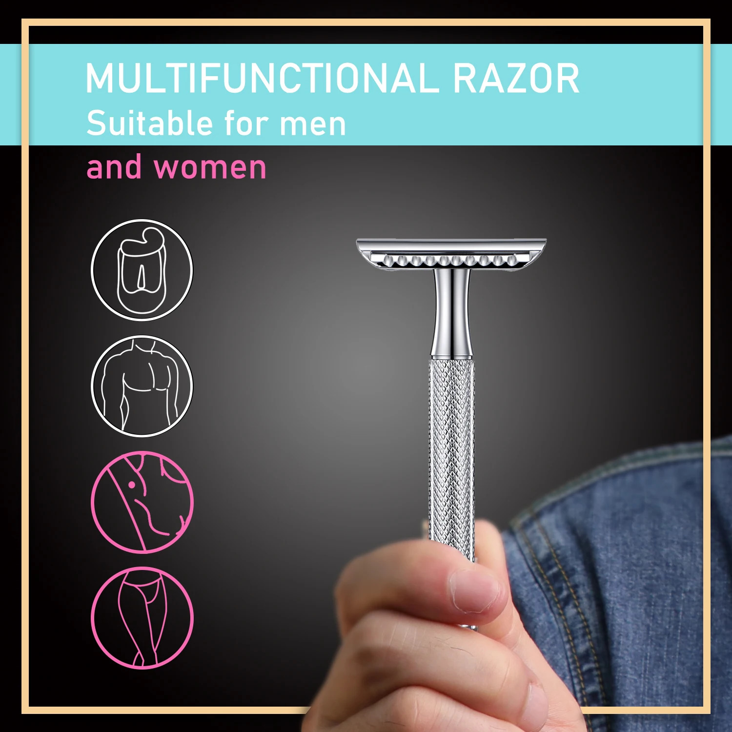 WEIDI 3-Piece Elegant Double Edge Safety Razor Wet Shaving for Men Women with 5 Platinum Blades Silver Rose Gold Black 240127