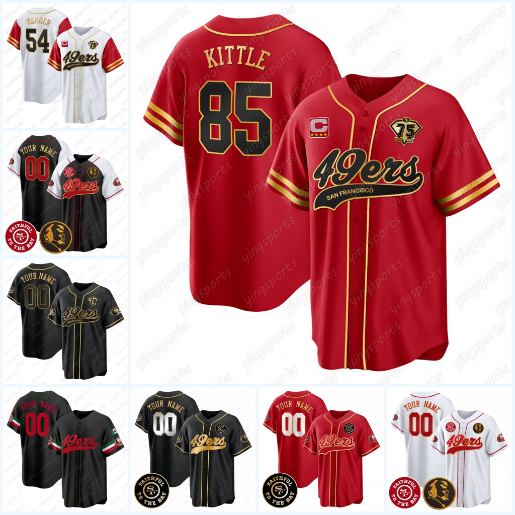SuperBowls SanFranciscos49ers 75th Christian McCaffrey Baseball Jersey Brock Purdy Deebo Samuel Trey Lance Nick Bosa George Kittle Fred Warner Jerry Rice Talanoa