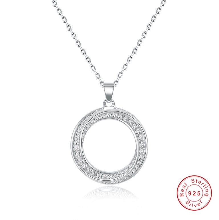 Sterg Sier Circle Pendant Necklace Women, Real Sier, Pave White Sapphire Cubic Zirconia Dia Gemstones, Jewelry for Parties and Gifts