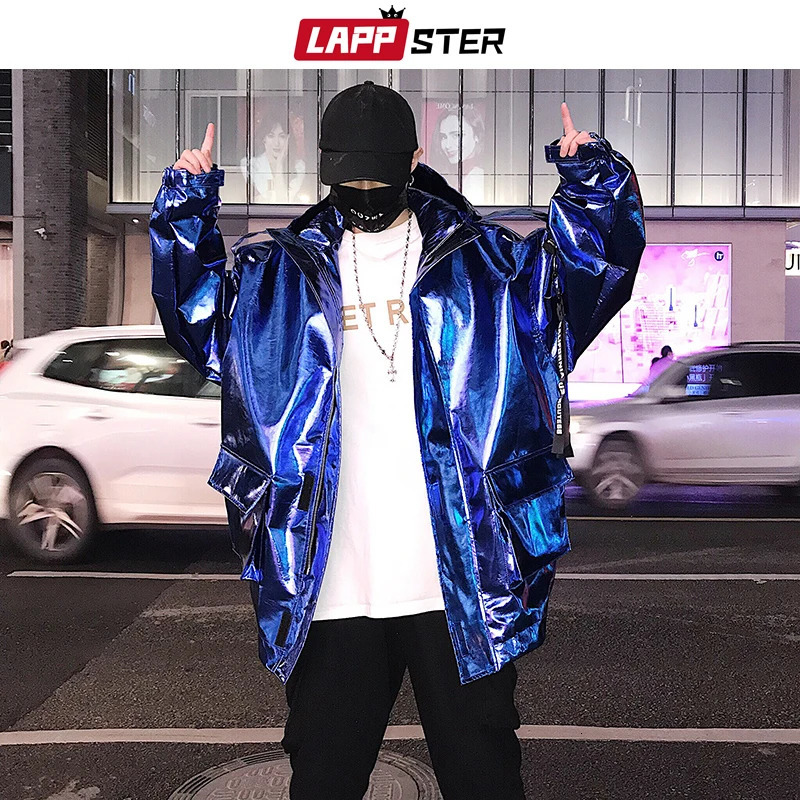LAPPSTER Men Streetwear Reflective Bomber Jacket Mens Hip Hop PU Jacket Windbreaker Fashion INS Varsity Jacket Coats 240126