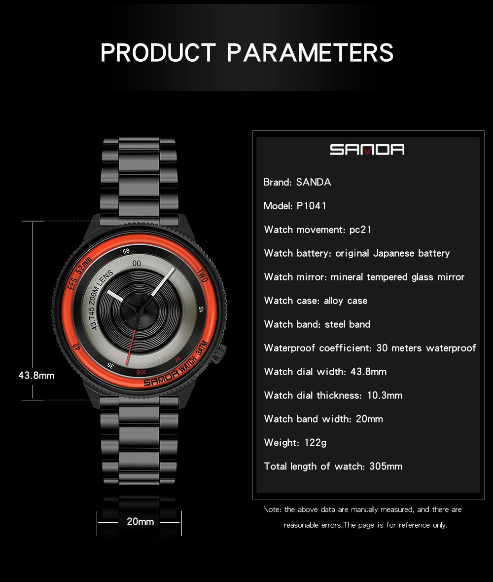 Watch Pographer Time Series Fashion Trend Men's Quartz Watch Cool Korean Version of Watch Sanda 1041 240125