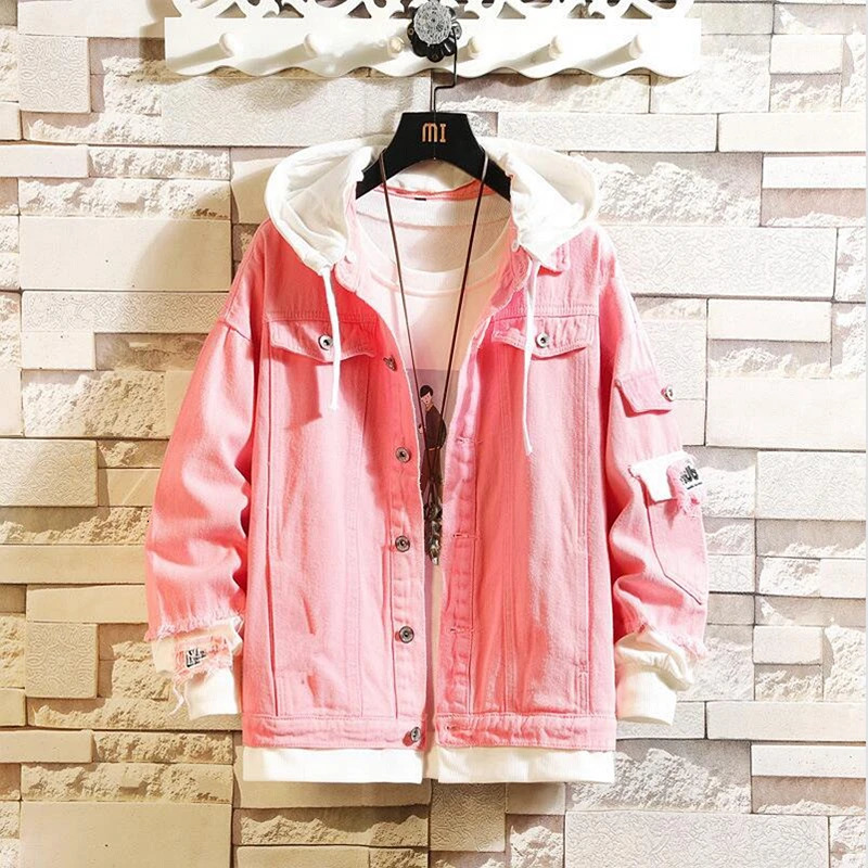 Autumn Denim Jackets for Women Hoodie Pink Fashion Streetwear Jeans Jacket Men Outwear Hooded Jean Jacket Coat Ladies Clothes 240201