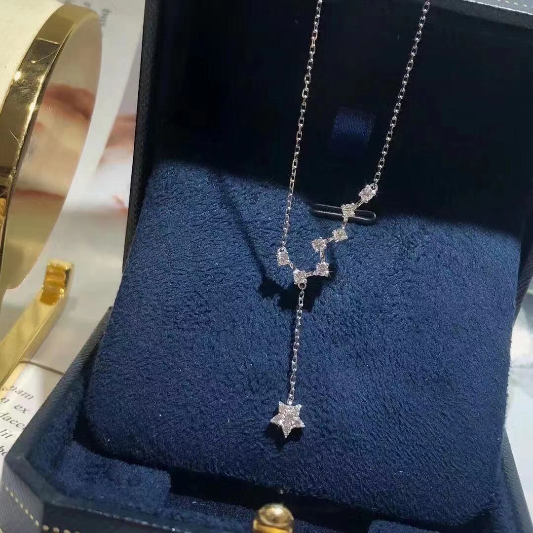 2024 Brand Star Pendant Simple Fashion Jewelry 925 Sterling Silver Pave White Sapphire CZ Diamond Gemstones Party Women Wedding Clavicle Necklace Gift