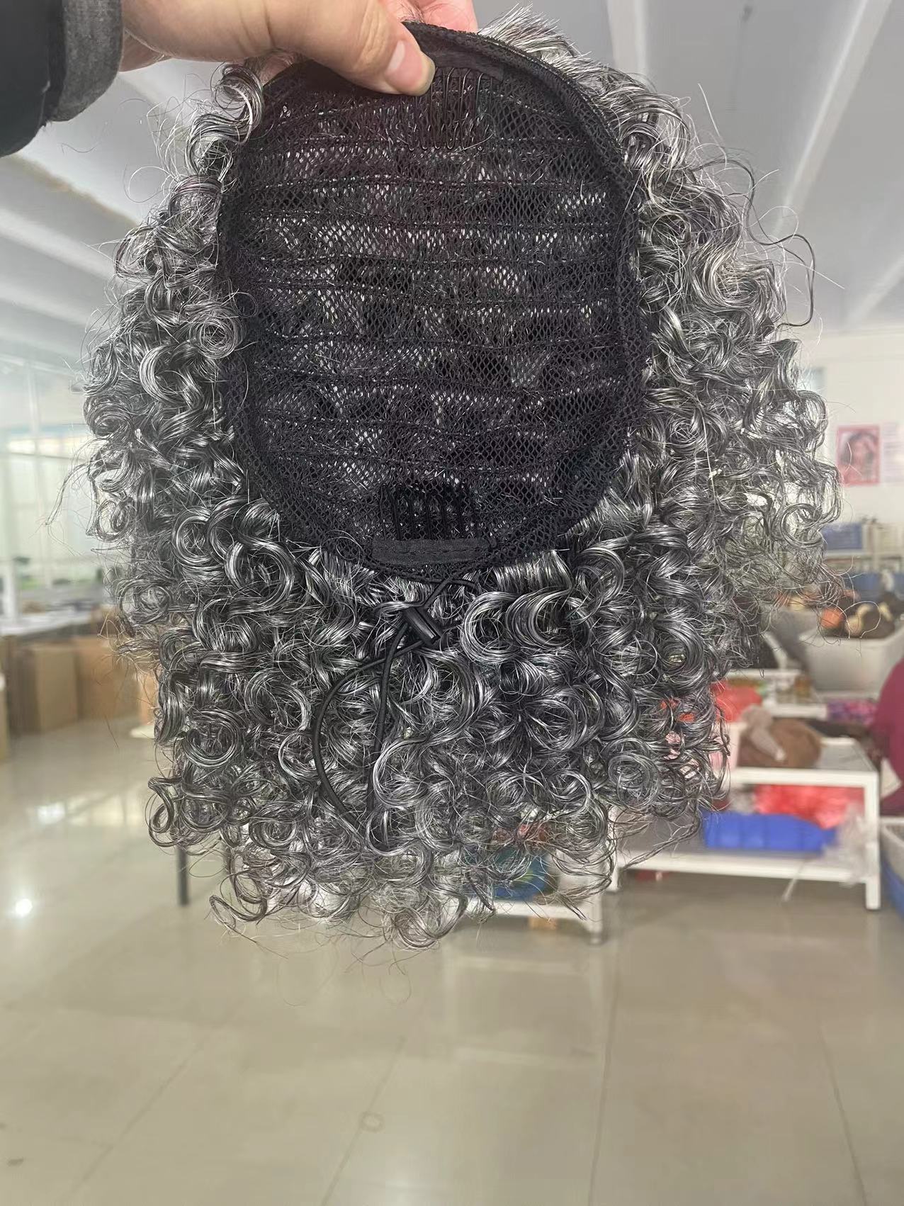silver grey ponytail afro bun undo human hair puff gray hair extension hairpiece clip in drawstring one piece salt and pepper 12inch 120g