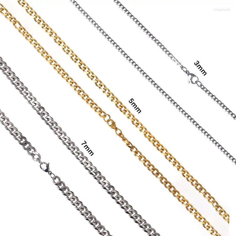 Chains Punk Stainless Steel Necklace Curb Cuban Necklaces For Men Women Black/Gold/Sier Color 3/5/7mm Link Chain Chokers Solid Metal